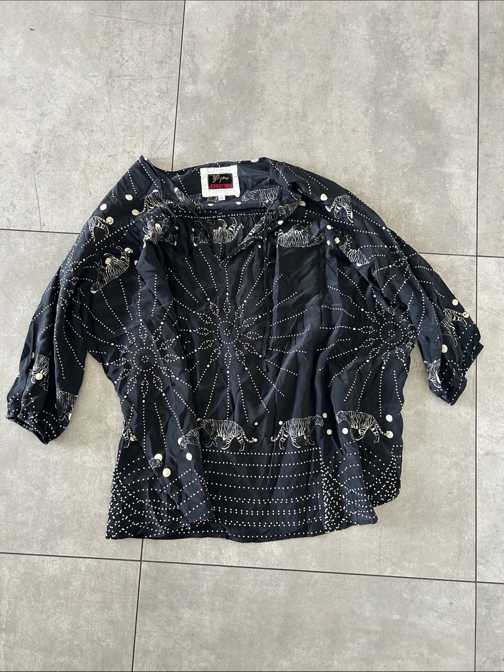 Johnny Was Biya Zebra-Print Black Boho Blouse - Vintage Style